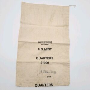 Vintage 1995 US Mint Bank Money Bag Quarters $1000 Canvas Cloth 20x12 SWB